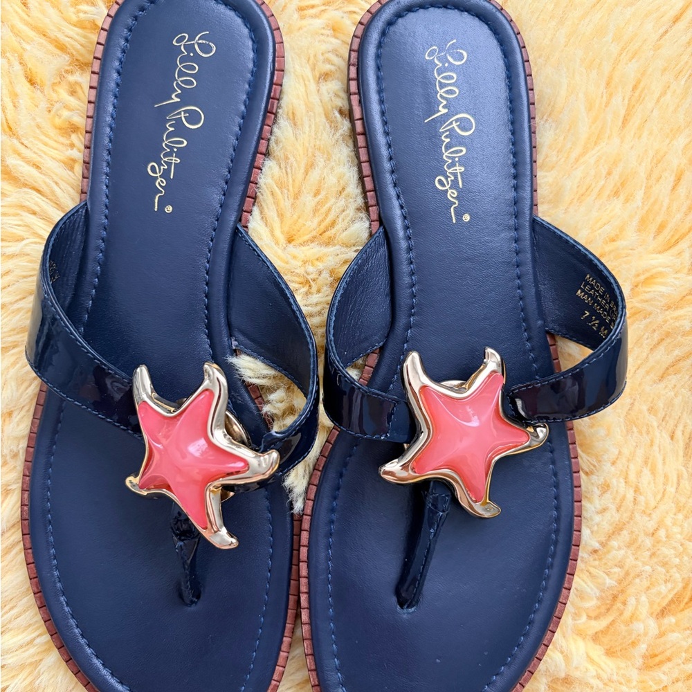 Lilly Pulitzer Navy Sandals with Coral Starfish - Picture 2 of 5